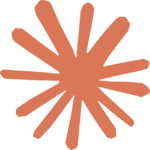 Terracotta-coloured hand-drawn starburst shape with multiple irregular rays.