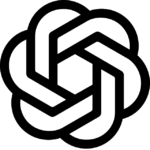 Black and white interlocking geometric OpenAI logo.